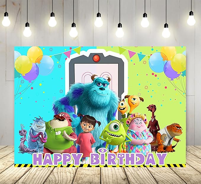 Cartoon Monster Inc Backdrop for Birthday Party Supplies 5x3ft Monster Inc and Boo Theme Baby Shower Banner for Birthday Party Cake Table Decoration