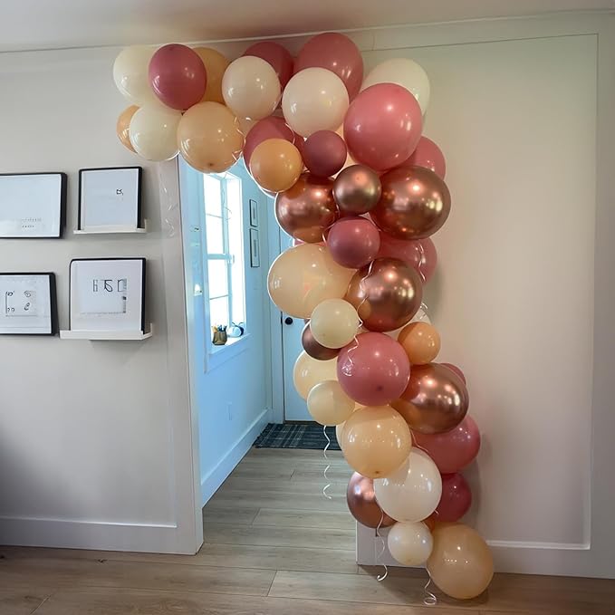 Retro Blush Pink Balloons, 60 Packs 12 Inch Dusty Pink Metallic Chrome Rose Gold White Sand Nude Balloons for Bridal Shower Pumpkin Baby Shower Girls Boho Birthday Wedding Decorations Supplies