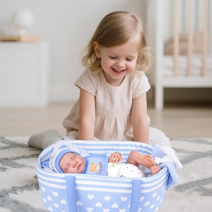 Aori Reborn Baby Dolls Bassinet - Baby Doll Carrier Bed Soft Doll Carrier Accessories with Handle for 17-22 inches Newborn Girls (Blue)