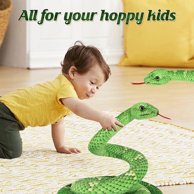 Snake Plush, 71 in Stuffed Snake Animal, Large Toy Snakes for Kids, Giant Stuffed Animals Snake, Lifelike Plush Snake for Birthday Present Party Prank Prop (Green)