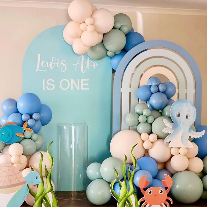 Blue and Green Birthday Decorations,Dusty Blue Sage Green Balloons Banner Star Heart Foil Balloon for Boys Girls Birthday Wedding Baby Bridal Shower Jungle Party Decorations
