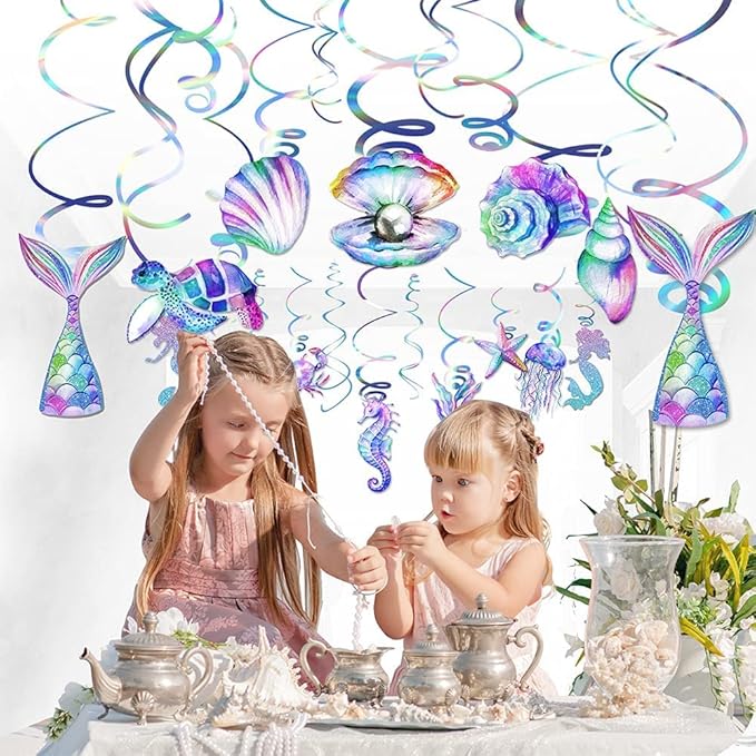 30 Pcs Mermaid Hanging Swirl - Mermaid Party Decorations, Mermaids Parties Supplies for Girls, Ocean Ceiling Streamers for Mermaids Party Favors, Baby Shower and Theme Birthday Parties Decoration