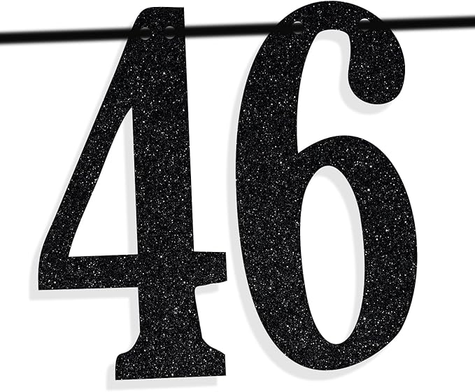 Black Glitter Look at You Turning 46 & Sh*t Banner, Happy 46th Birthday/Level 46 Unlocked/Cheers to 46 Years, Funny 46th Birthday Party Decorations Supplies