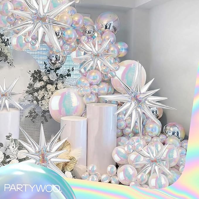 PartyWoo Iridescent Foil Balloons 20pcs Different Sizes Pack of 22 12 10 Inch Large Round Foil 4D Inflatable Mirror Ball Mylar Balloons for Wedding Anniversary Birthday Disco Party Decorations