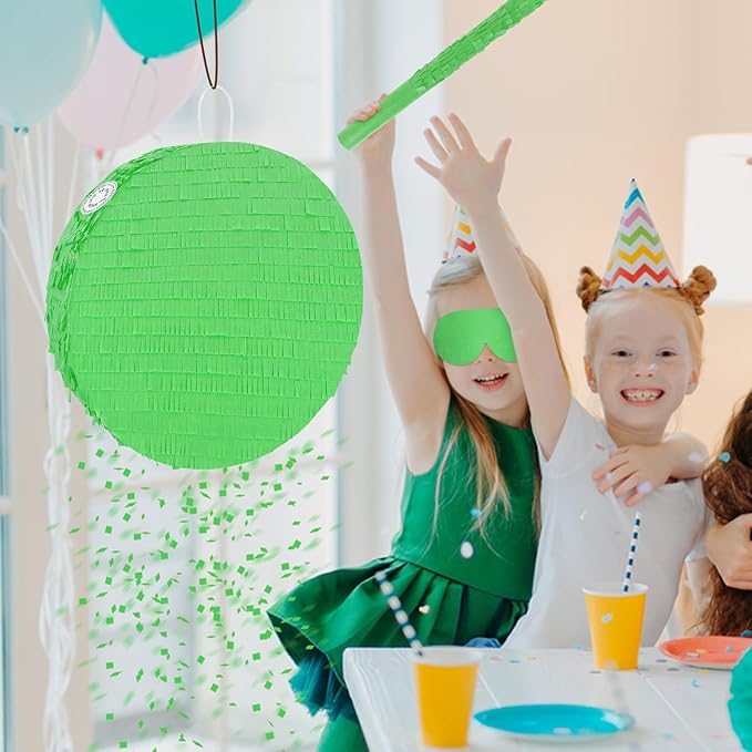 Green Round Pinata with Stick Blindfold and Confetti DIY Blank Pinata for Boys Kids Birthday Party Supplies Carnivals Halloween Christmas Decorations
