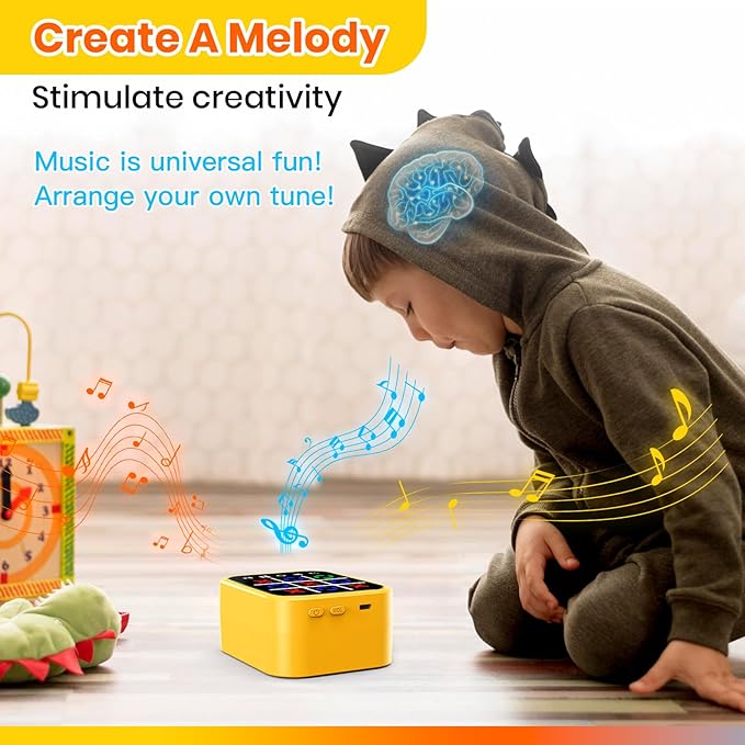 Rechargeable Tic Tac Toe Game Box, Upgraded 5 Fun Brain and Memory Games, Compact Handheld Game Console, Portable Puzzle Travel Game Ideal Gifts for All Ages 3+ (Yellow)