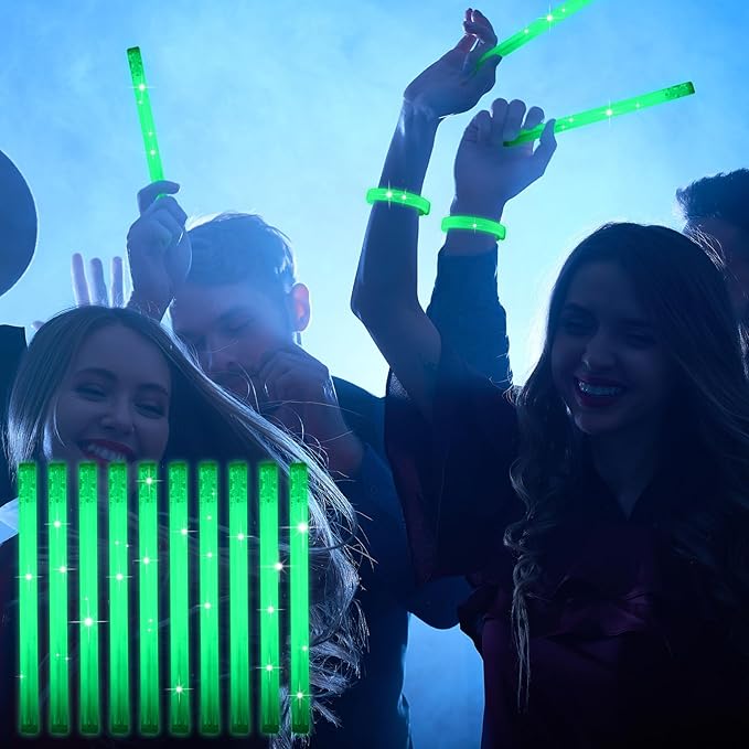 Kigeli 60pcs St Patricks Day Party Favors Green Glow Sticks 9" Glow Wristbands with Connectors Saint Patrick's Light up Bracelet Gifts for for Carnival, Easter, and Music Festival Supplies