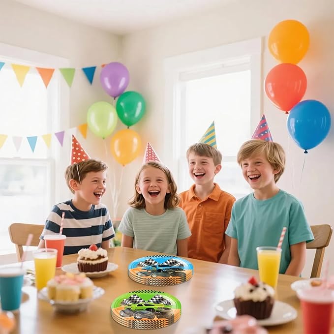 20Pcs 9Inch Monster Truck Plates Monster Truck Party Decorations Machines Jam Theme Tableware Paper Plate Set Disposable Dessert Plates,for Boys Truck Themed Birthday Party Decorations Supplies