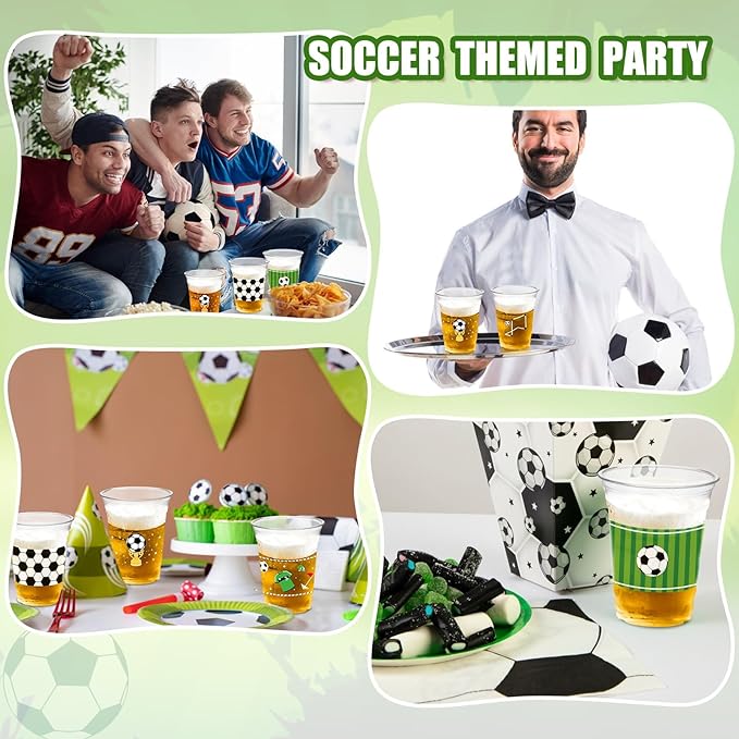50Pcs Soccer Party Decorations Cups, 12 OZ Disposable Plastic Drinking Cups for Sports Themed Tailgate Events Game Day Football Soccer Birthday Christmas Party Decor Supplies Favors