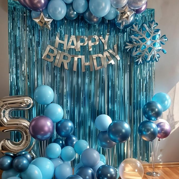 Frozen Balloons, Blue Silver Purple Clear Balloons with Snowflake Balloon for Winter Frozen Birthday Snow Party Baby Shower Wedding Backdrop Decorations