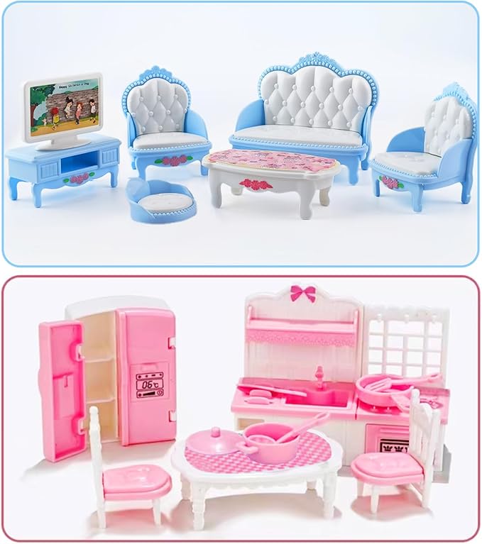 35 Pcs Dollhouse Furniture Accessories Set Mini House Furniture Small Dollhouse Miniature Furniture Play House Accessories 1:12 Tiny Kitchen Bedroom LivingRoom Bathroom Boy Girl Toddler3Y+