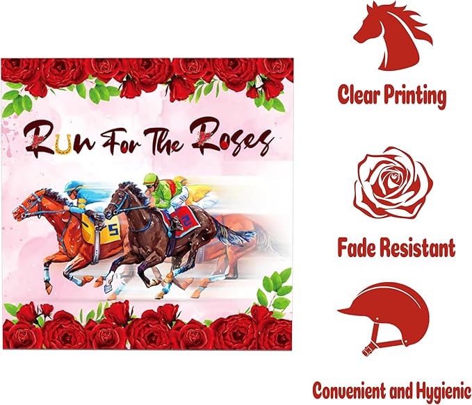 40Pcs Horse Racing Paper Napkins Run for the Roses Race Theme Party Supplies - Equestrian Theme Party Supplies for Racing Birthday, Derby Decorations, 6.5 Inch Disposable