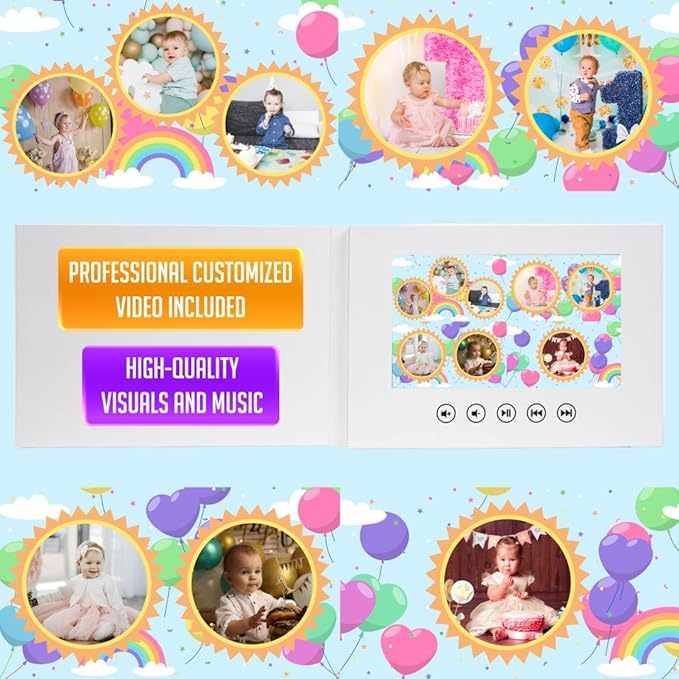 Personalized Infant Birthday Video Greeting Card – Create Slideshow with Your Photos – Cute Baby Gift – 7” IPS Display, 4GB Memory, Rechargeable Battery, Instant Playback Feature
