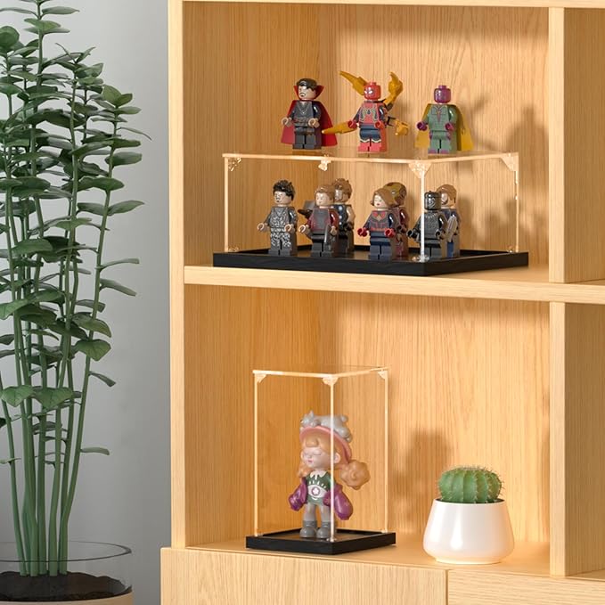 Acrylic Display Case for 1:24 Scale Car Models Assemble Clear Acrylic Boxes for Display Lego Action Figures Doll Hobby Toys, Black Base (10 x 6 x 5 inches, 25 x 15 x 13 cm)
