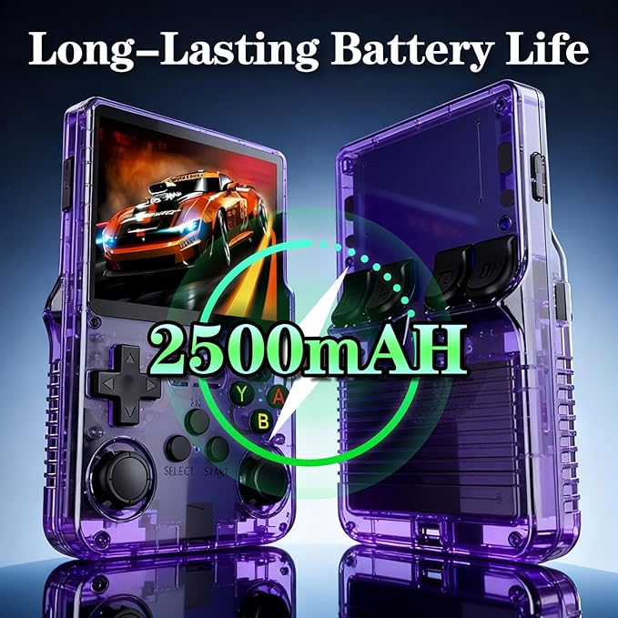 Retro Game Console R36S Handheld Game Console with 64GB Preloaded Games, Save/Load Function, 3.5" HD IPS Screen, Portable Emulator Console for Family, Adults & Nostalgic Players (Purple R36s 3.5")
