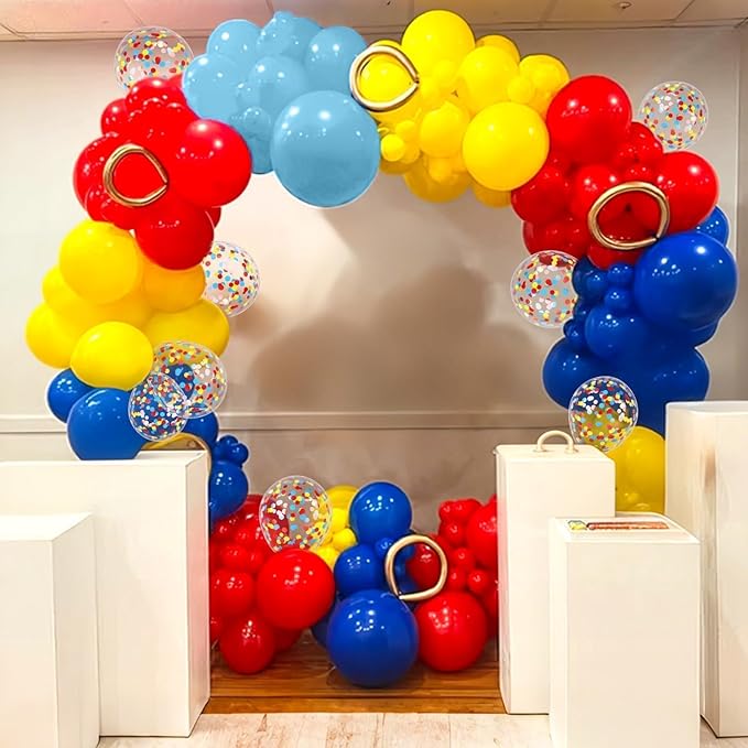 Red Blue Yellow Balloons, 60pcs 12 Inch Royal Light Blue Yellow Red Confetti Colorful Latex Party Balloons for Theme Birthday Decorations Party Baby Shower Supplies