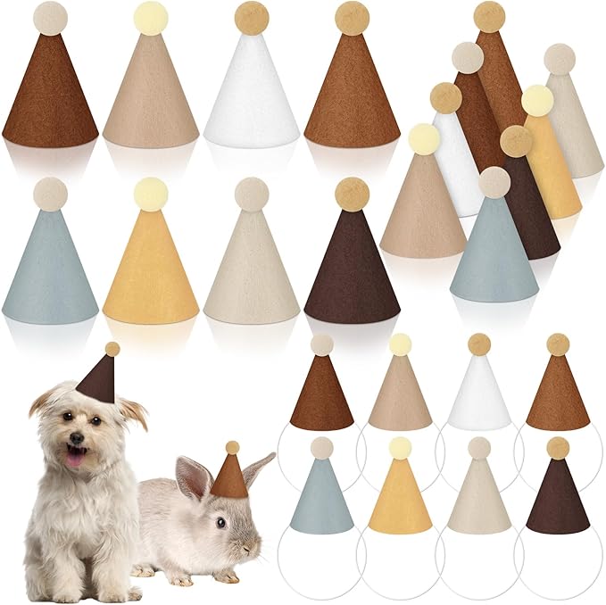 24 Pcs Mini Party Hat for Stuffed Animals Birthday Hat Decor for Doll Pets Dog Cat Rabbit Puppies Costume