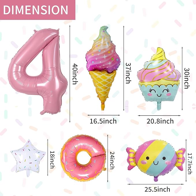 Donut 4th Birthday Decorations - Sweet Party Supplies with Foil Balloons & Backdrops for Girls