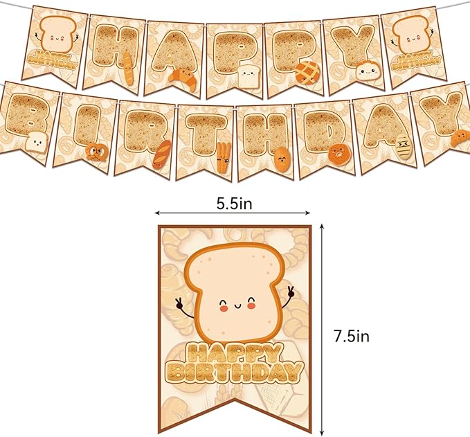 Toast Bread Birthday Party Supplies - Includes Banner, Cake Topper, Cupcake Toppers, Balloons for Bread Theme Party