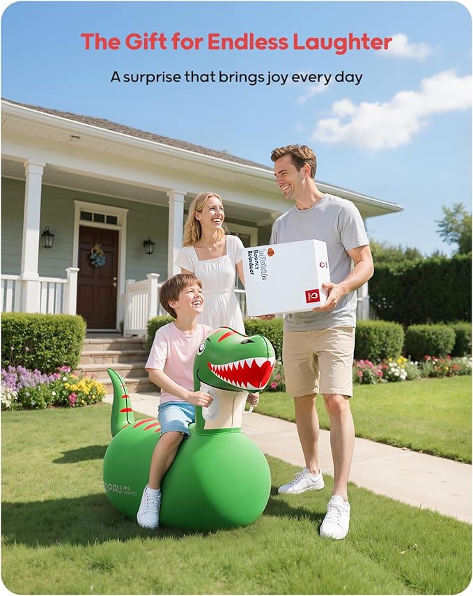 QPAU Inflatable Bouncy Dinosaur Toys 2 PCS with Hand Pump, Heavy Duty Giant Bouncy Pal, 220lbs Load Capacity, Ride On Bouncy Animal Hopper Toy, Indoor Outdoor Bouncers for Kids Girls Boys Ages 5+
