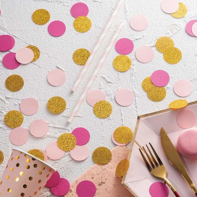 Hot Pink Gold and Pink Confetti Table Decoration for Valentine's Day Baby Shower Bridal Hen Bachelorette Party,1.2 inch in Diameter,200 Counts