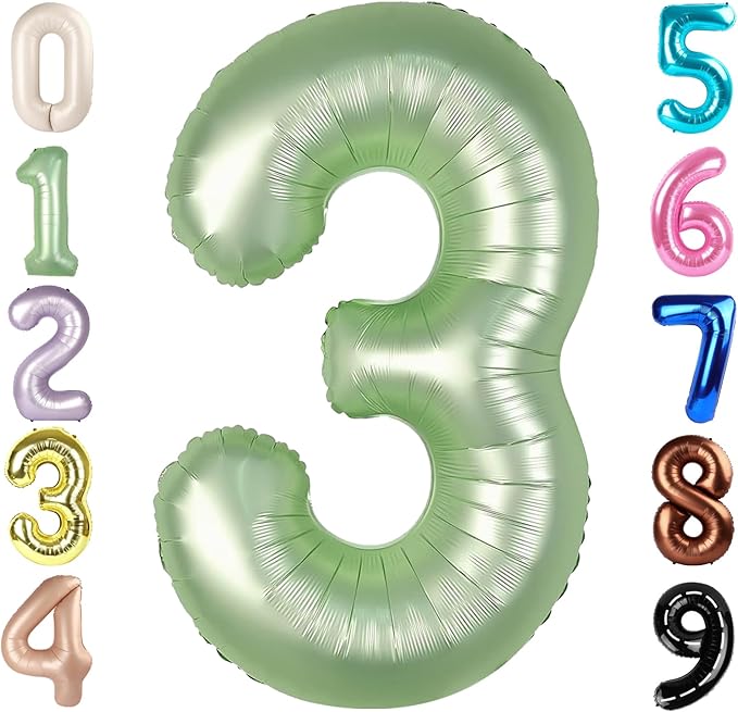 Numbers Balloon 3, 40 Inch Large Olive Green Balloon for Three Year Old Birthday Decor, 3 13 30 31 Birthday Party Decorations for Wedding Supplies
