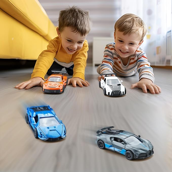KIDAMI Racing Cars Toy Vehicles Set, Die Cast Metal Toy Cars Sports Car with Pull Back & Doors Openable for Toddlers, Boys, Girls’ Educational Play, Birthday Gift