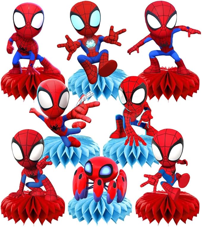 8Pcs Spider and Friends Honeycomb Table Centerpiece, Spider and Friends Birthday Party Supplies Table Decorations for Kids Party Decorations