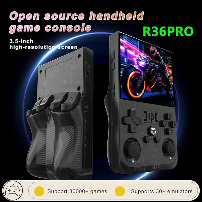 R36MAX Upgraded Retro Gaming Console,4.0 inch IPS Screen,Linux System with Professional RK3326 Gaming Chip, Retro Handheld Game Console Built-in 18000+ Games,4000mAh Large Battery (More Black)