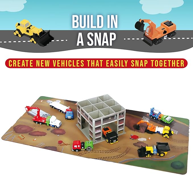 Popular Playthings Magnetic Vehicles for Toddlers 1-3, Mini Mix or Match Car Toys, Set of 7 Gift for Kids - Construction Trucks