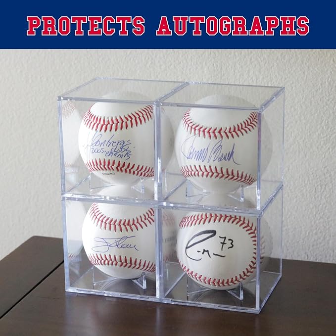 (4 Count) Display Zone Baseball Cube - Crystal Clear UV Protected Acrylic Display Case Box - Autographed Game Ball Holder (Fits Official Size MLB Ball) - Signed Baseball Memorabilia Storage