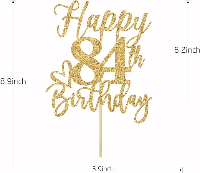 Happy 84th Birthday Cake Topper, 84th Birthday Decorations for Men/Women, Cheers to 84 Years, Hello 84, 84th Happy Birthday Party Supplies Gold Glitter