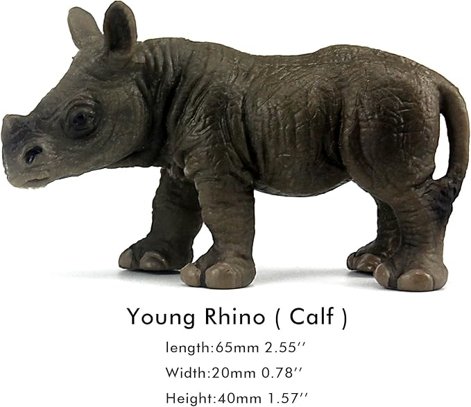 FUNSHOWCASE African Jungle Wild Animals Toy Rhinoceros Rhinos Figure Realistic Plastic Figurine Gifts for Kids, Cake Topper, Playset Lot 3-Piece