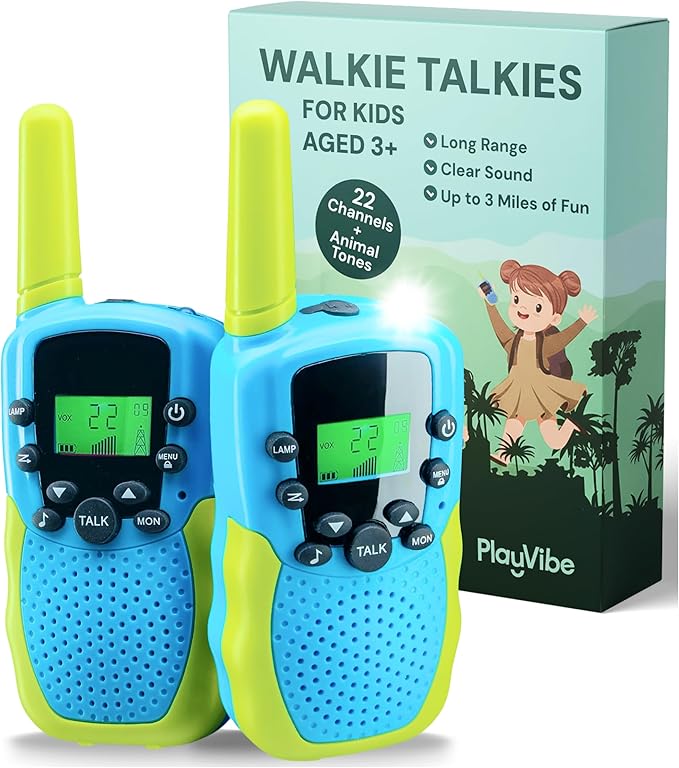 Playvibe Walkie Talkies for Kids 2 Pack - Long Range 2 Way Radio Toy for 3-12 Year Old Boys & Girls, 22 Channels with Flashlight, Outdoor Camping & Hiking Gear, Gender Neutral Christmas Birthday Gifts