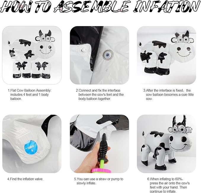 3D Cow Balloon for Western Cowboy Party Decorations,Cute Self Standing Cow Balloons for Western Cowgirl Theme Birthday Party Favor Supplies Decor