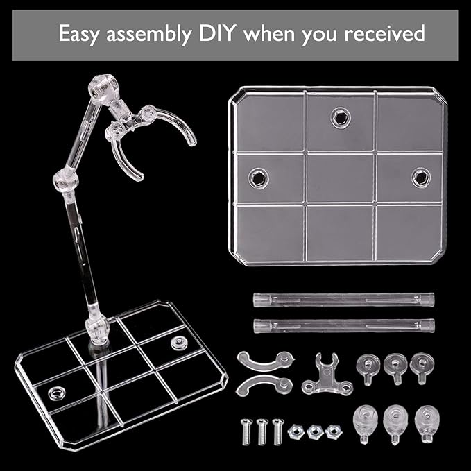 Migaven Action Figure Stand, 10pcs Assembly Action Figure Display Holder Base Doll Model Support Display Stand Compatible with HG RG SD SHF Gundam 1/144 Toy Clear