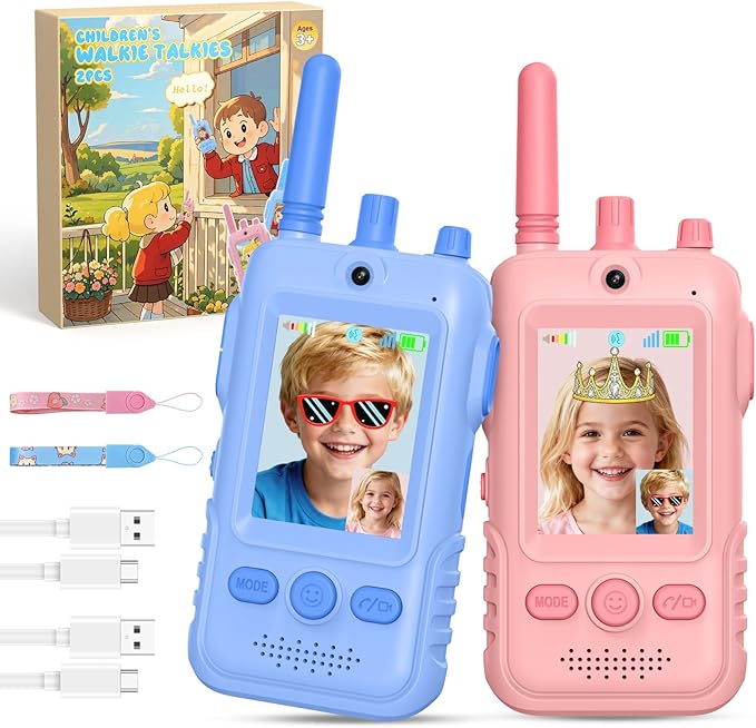 Walkie Talkies for Kids Video Toys, 2Pack Rechargeable Video Intercom Kids Walkies Talkies with 2.0" IPS Screen & Long Range, Outdoor Christmas Birthday Gifts for Boys Girls 3-12 Year Old