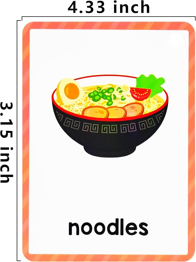 Learning Flashcards Foods, 38 Different Foods Educational Cards, Social Learning Card for Kids