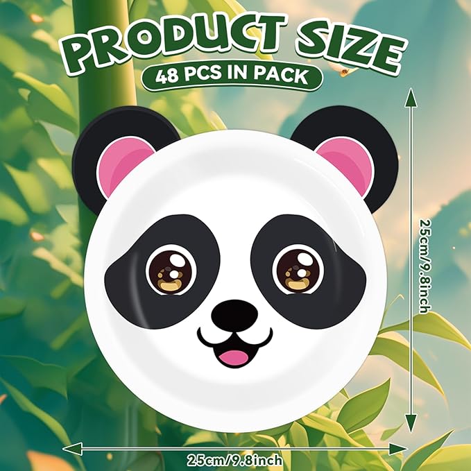 48Pcs Panda Birthday Party Supplies Panda Paper Plates Disposable Pandas Dessert Dinnerware Pandas Themed Party Favors Decorations Tableware Decor for Kids Cartoon Baby Shower Decoration