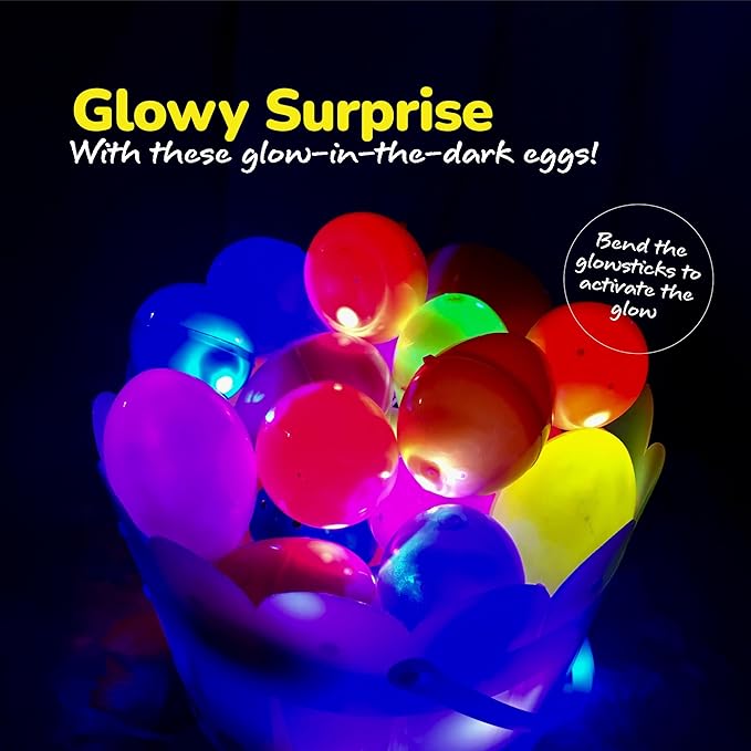 ArtCreativity Glow in the Dark Easter Eggs Set - 102 Eggs and 144 Glowsticks - Multiple Colors for a Glowing Spectacle - Unique Easter Egg Hunt Supplies - Glow in the Dark Party Favors