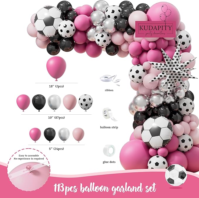 Pink Soccer Birthday Party Decorations Kit for Girls – Soccer-Themed Party Supplies with Backdrop Tablecloth Cake & Cupcake Toppers Soccer Party Decor for Soccer Fans Girls Women Birthday Decorations