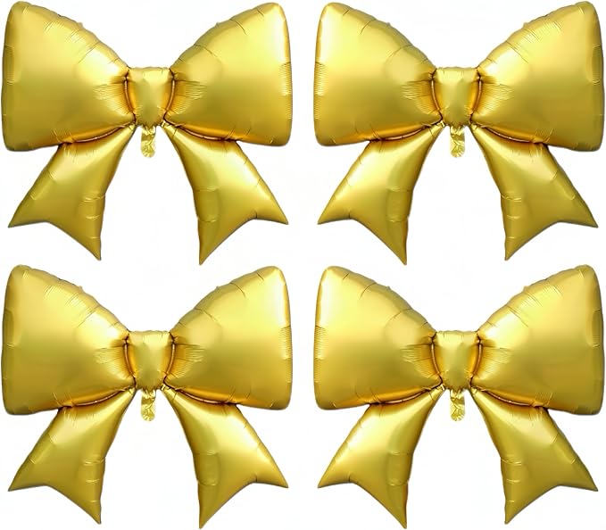 4 Pcs 38 Inch Giant Gold Bow Balloons for 2025 Graduation Party Decor/Gold Birthday,Golden Bachelorette Nights,Corporate Celebrations,Hollywood-themed Events, Princess Party Celebration Supplies