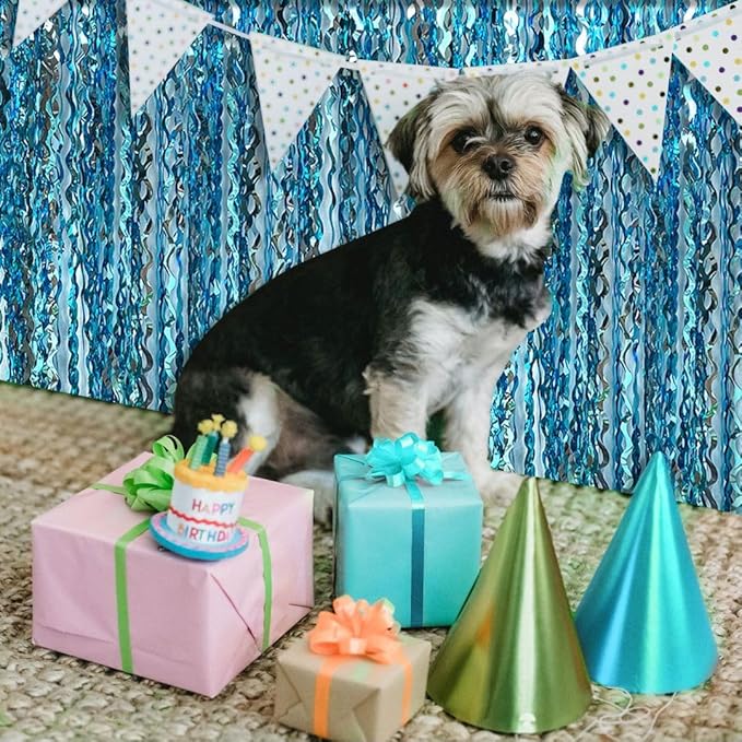 Blue Streamers Photo Backdrop Wave Foil Fringe Curtain Tinsel Backdrop Blue Birthday Parties Favor for Bachelorette, Frozen Birthday Ocean Themed Party Decorations Snow Flakes Decorating