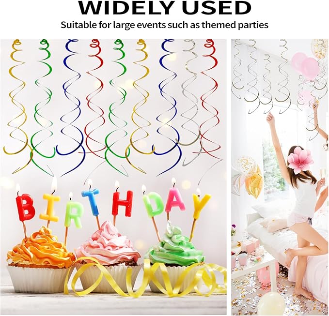 30 Pieces Silver Hanging Swirl Party Decorations Foil Decorations Ceiling Swirl Spiral Hanging Plastic Streamer for Ceiling Birthday Graduation Wedding Celebration Baby Shower Party Supply