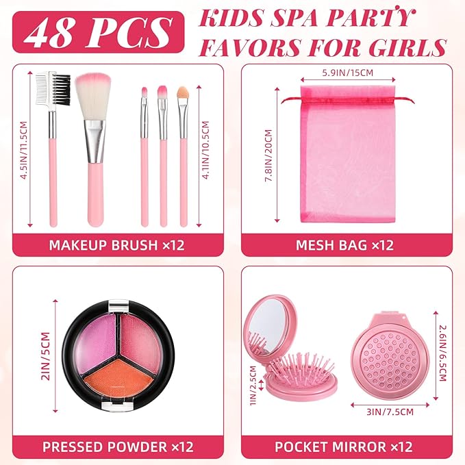 12 Sets Kids Makeup Kit for Girls, Kids Spa Party Supplies for Girls, Sleepover Makeup Cosmetic Set Birthday Party Favors Toddler Girl(Pink)