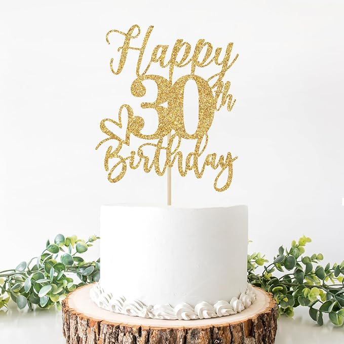 Happy 30th Birthday Cake Topper, 30th Birthday Cake Decorations, Cheers to 30 Years, 30 and Fabulous, Funny Happy Birthday Party Supplies Gold Glitter