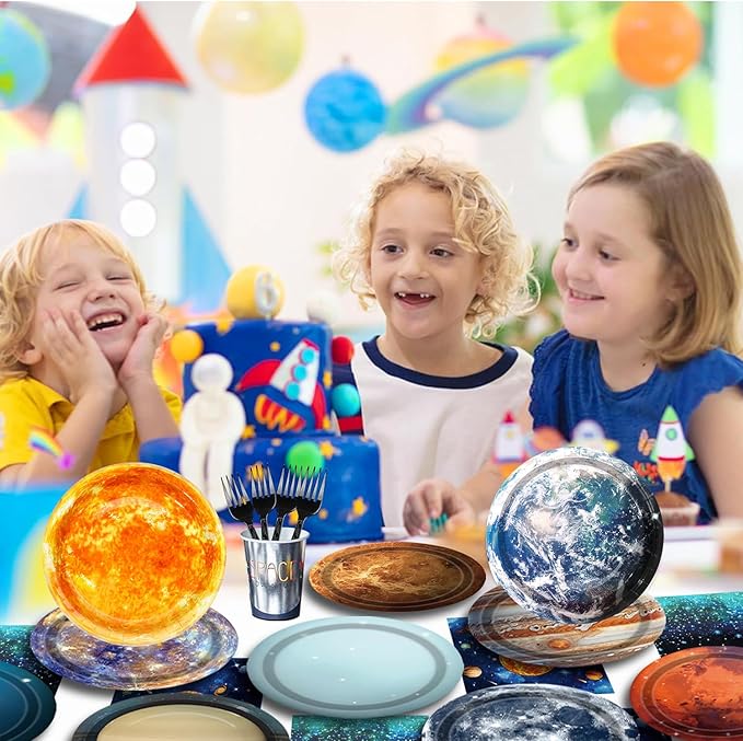 Space Theme Party Decorations 100Pcs Galaxy Planet Outer Space Disposable Plates and Napkins for Kids Space Solar System Planets Baby Shower Birthday Party Decorations, 9inch