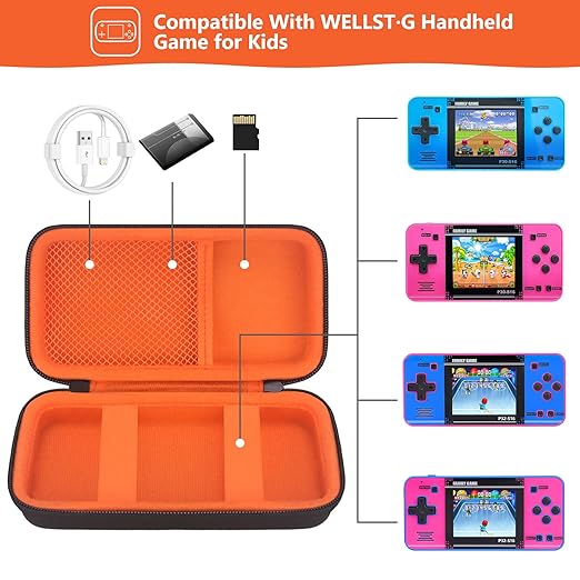 Supmay Carrying Case Compatible with WELLST·G/ for GuaiyeyeAP Handheld Game for Kids -Preloaded 220 Retro Video Games, Portable Gaming Player Storage Holder Travel Bag with Mesh Pocket, Orange