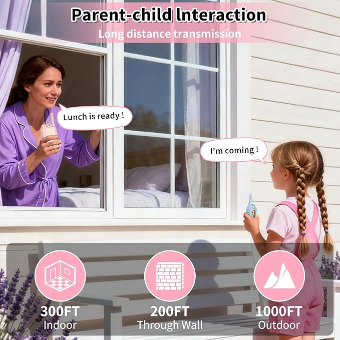 Video Walkie Talkies for Kids, Handheld 2 Pack Rechargeable Kids Video walkie talkies,Long Range Ideal for Family Games, Outside, Camping, Hiking (Pink)