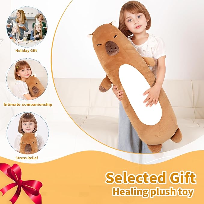 36 inch Capybara Stuffed Animals Long Plush Pillow Toy, Cute Giant Large Big Jumbo Soft Capybara Squishy Animal Plushies Gift Kids Boys and Girls, Birthday